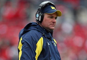 COLUMBUS, OH - NOVEMBER 22:  Rich Rodriguez the Head Coach of the Michigan Wolverines is pictured during the Big Ten Conference game against the Ohio State Buckeyes at Ohio Stadium on November 22, 2008 in Columbus, Ohio.  (Photo by Andy Lyons/Getty Images)