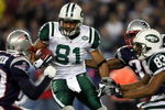 FOXBORO, MA - NOVEMBER 13:  Dustin Keller #81 of the New York Jets weaves past Jason Webster #23 of the New England Patriots on November 13, 2008 at Gillette Stadium in Foxboro, Massachusetts.  (Photo by Elsa/Getty Images)