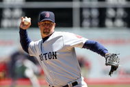 OAKLAND, CA - APRIL 15: Tim Wakefield #49 of the Boston Red Sox pitches against the Oakland Athletics during a Major League Baseball game on April 15, 2009 at the Oakland Coliseum in Oakland, California. (Photo by Jed Jacobsohn/Getty Images)