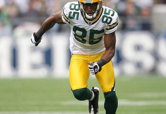 SEATTLE - OCTOBER 12:  Greg Jennings #85 of the Green Bay Packers plays his position during the game against the Seattle Seahawks on October 12, 2008 at Qwest Field in Seattle, Washington. The Packers defeated the Seahawks 27-17. (Photo by Otto Greule Jr./Getty Images)