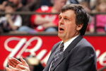 EAST RUTHERFORD , NJ - MARCH 26:  Head coach Kevin McHale of the Minnesota Timberwolves applaudes his teams effort during their game against the New Jersey Nets on March 26, 2005 at Continental Airlines Arena in East Rutherford, New Jersey.  NOTE TO USER:  User expressly acknowledges and agrees that, by downloading and/or using this Photograph, user is consenting to the terms and conditions of the Getty Images License Agreement.  (Photo by Jim McIsaac/Getty Images)