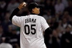 CHICAGO - OCTOBER 12:  U.S. Senator for Illinois, Barack Obama, throws out the ceremonial first pitch prior to the start of Game Two of the American League Championship Series between the Chicago White Sox and the Los Angeles Angels of Anaheim on October 12, 2005 at U.S. Cellular Field in Chicago, Illinois.  (Photo by Stephen Dunn/Getty Images)