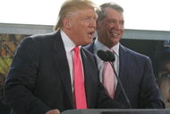 GREEN BAY, WI - JUNE 22:  Vince McMahon (L) and Donald Trump attend a press conference about the WWE at the Austin Straubel International Airport on June 22, 2009 in Green Bay, Wisconsin.  (Photo by Mark A. Wallenfang/Getty Images)