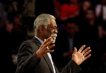 PHOENIX - FEBRUARY 15:  NBA legend Bill Russell is presented with a birthday cake during the 58th NBA All-Star Game, part of 2009 NBA All-Star Weekend at US Airways Center on February 15, 2009 in Phoenix, Arizona.  NOTE TO USER: User expressly acknowledges and agrees that, by downloading and or using this photograph, User is consenting to the terms and conditions of the Getty Images License Agreement.  (Photo by Ronald Martinez/Getty Images)