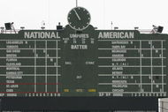 CHICAGO - JUNE 15:  General view shot of the centerfield out of town scoreboard at the Chicago Cubs home field of Wrigley Field in Chicago, Illinois on June 15, 2004.  (Photo by: Getty Images)