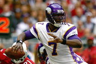 GLENDALE, AZ - DECEMBER 14:  Quarterback Tarvaris Jackson #7 of the Minnesota Vikings motions to pass the ball during their NFL game against the Arizona Cardinals at the University of Phoenix Stadium on December 14, 2008 in Glendale, Arizona. The Vikings defeated the Cardinals 35-14. (Photo by Jeff Gross/Getty Images)