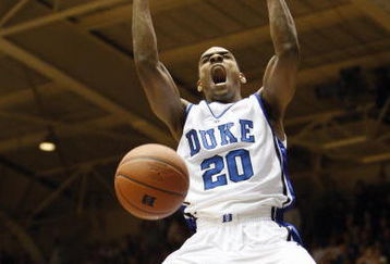 DURHAM, NORTH CAROLINA - FEBRUARY 22:  Elliot Williams #20 of the Duke Blue Devils makes a dunk during the game against the Wake Forest Demon Deacons at Cameron Indoor Stadium on February 22, 2009 in Durham, North Carolina. (Photo by: Streeter Lecka/Getty Images)