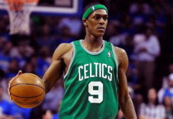 ORLANDO, FL - MAY 14:  Rajon Rondo #9 of the Boston Celtics sets up the offense in Game Six of the Eastern Conference Semifinals during the 2009 NBA Playoffs against the Orlando Magic at Amway Arena on May 14, 2009 in Orlando, Florida.  NOTE TO USER: User expressly acknowledges and agrees that, by downloading and/or using this Photograph, user is consenting to the terms and conditions of the Getty Images License Agreement.  (Photo by Sam Greenwood/Getty Images)