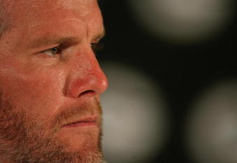 GREEN BAY, WI - MARCH 6: Quarterback Brett Favre of the Green Bay Packers announces his retirement at a press conference at Lambeau Field March 6, 2008 in Green Bay, Wisconsin. (Photo by Jonathan Daniel/Getty Images)
