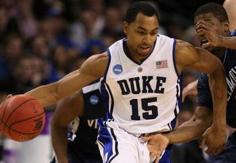 BOSTON - MARCH 26:  Gerald Henderson #15 of the Duke Blue Devils dribbles against the Villanova Wildcats during the NCAA Men's Basketball Tournament East Regionals at TD Banknorth Garden on March 26, 2009 in Boston, Massachusetts.  (Photo by Elsa/Getty Images)