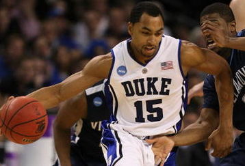 BOSTON - MARCH 26:  Gerald Henderson #15 of the Duke Blue Devils dribbles against the Villanova Wildcats during the NCAA Men's Basketball Tournament East Regionals at TD Banknorth Garden on March 26, 2009 in Boston, Massachusetts.  (Photo by Elsa/Getty Images)