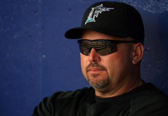 PORT ST LUCIE, FL - FEBRUARY 26:  Manager Fredi Gonzalez #33 of the Florida Marlins sits on the bench during batting practice before taking on the New York Mets during a spring training game at Tradition Field on February 26, 2009 in Port St Lucie, Florida. The Mets defeated the Marlins 9-0.  (Photo by Doug Benc/Getty Images)