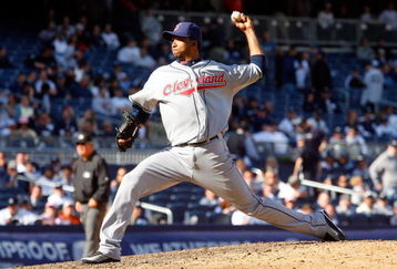 NEW YORK - APRIL 16:  Rafael Perez #53 of the Cleveland Indians pitches against the New York Yankees during opening day at the new Yankee Stadium on April 16, 2009 in the Bronx borough of New York City. This is the first regular season MLB game being played at the new venue which replaced the old Yankee Stadium as the Yankees home field.  (Photo by Jim McIsaac/Getty Images)
