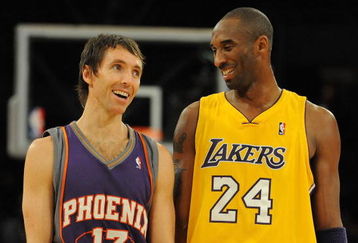 LOS ANGELES, CA - DECEMBER 10:  Steve Nash #13 of the Phoenix Suns laughs with Kobe Bryant #24 of the Los Angeles Lakers during the second half at the Staples Center on December, 10 2008 in Los Angeles, California.   NOTE TO USER: User expressly acknowledges and agrees that, by downloading and/or using this Photograph, user is consenting to the terms and conditions of the Getty Images License Agreement.  (Photo by Harry How/Getty Images)