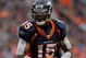 DENVER - OCTOBER 12: Wide receiver Brandon Marshall #15 of the Denver Broncos makes a reception against the Jacksonville Jaguars during NFL action at Invesco Field at Mile High on October 12, 2008 in Denver, Colorado. The Jaguars defeated the Broncos 24-17. (Photo by Doug Pensinger/Getty Images)