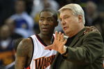 OAKLAND, CA - JANUARY 11: Head coach Don Nelson speaks with Jamal Crawford #6 of the Golden State Warriors against the Indiana Pacers during an NBA game on January 11, 2009 at Oracle Arena in Oakland, California. NOTE TO USER: User expressly acknowledges and agrees that, by downloading and or using this photograph, User is consenting to the terms and conditions of the Getty Images License Agreement. (Photo by Jed Jacobsohn/Getty Images)