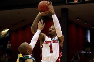 DAYTON, OH - MARCH 22:  Terrence Williams #1 of the Louisville Cardinals shoots the ball against Kenny Hasbrouck #41 the Siena Saints during the second round of the NCAA Division I Men's Basketball Tournament at the University of Dayton Arena on March 22, 2009 in Dayton, Ohio.  (Photo by Andy Lyons/Getty Images)