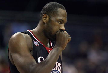 CHARLOTTE, NC - NOVEMBER 24:  Elton Brand #42 of the Philadelphia 76ers stands on the court during the game against the Charlotte Bobcats on November 24, 2008 at Charlotte Bobcats Arena in Charlotte, North Carolina.  The Bobcats won 93-84.  NOTE TO USER: User expressly acknowledges and agrees that, by downloading and/or using this Photograph, user is consenting to the terms and conditions of the Getty Images License Agreement.  (Photo by Streeter Lecka/Getty Images)