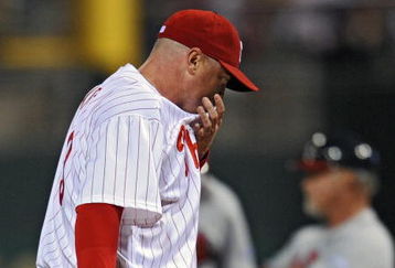 PHILADELPHIA - SEPTEMBER 24: Brett Myers #39 of the Philadelphia Phillies leaves the game after giving up four earned runs during the game against the Atlanta Braves on September 24, 2008 at Citizens Bank Park in Philadelphia, Pennsylvania. (Photo by Drew Hallowell/Getty Images)
