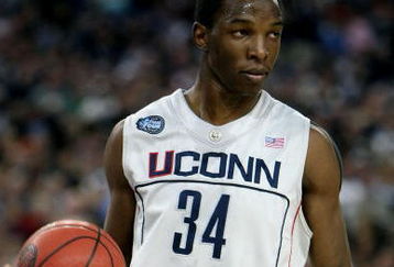 DETROIT - APRIL 04:  Hasheem Thabeet #34 of the Connecticut Huskies looks on in the first half against the Michigan State Spartans during the National Semifinal game of the NCAA Division I Men's Basketball Championship at Ford Field on April 4, 2009 in Detroit, Michigan.  (Photo by Gregory Shamus/Getty Images)