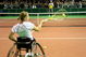 ROTTERDAM, NETHERLANDS - FEBRUARY 10:  Champion wheelchair tennis player Esther Vergeer of Netherlands returns a ball to Rafael Nadal of Spain  during day two of the ABN AMRO World Tennis Tournament at the Ahoy Centre Rotterdam on February 10, 2009 in Rotterdam, Netherlands.  (Photo by Hamish Blair/Getty Images)