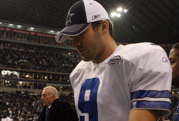 IRVING, TX - DECEMBER 20:  Quarterback Tony Romo #9 of the Dallas Cowboys walks off the field after a 33-24 loss against the Baltimore Ravens at Texas Stadium on December 20, 2008 in Irving, Texas.  The Cowboys are moving to a new stadium next year in Arlington, Texas.  (Photo by Ronald Martinez/Getty Images)