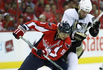 WASHINGTON - MAY 13: Sergei Fedorov #91 of the Washington Capitals skates against Jordan Staal #11 of the Pittsburgh Penguins during Game Seven of the Eastern Conference Semifinal Round of the 2009 Stanley Cup Playoffs at Verizon Center May 13, 2009 in Washington, DC. (Photo by Bruce Bennett/Getty Images)