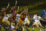 LOS ANGELES - NOVEMBER 27:  The USC Trojans attempt to block a field goal from kicker D.J. Fitzpatrick #19 the Notre Dame Fighting Irish on November 27, 2004 at the Los Angeles Coliseum in Los Angeles, California. USC won 41-10.  (Photo by Christian Petersen/Getty Images) 