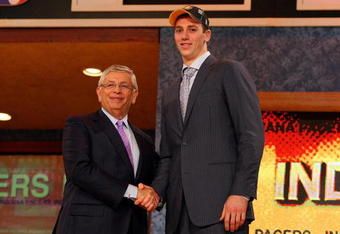 NEW YORK - JUNE 25:  NBA Commissioner David Stern poses for a photograph with the thirteenth overall draft pick by the Indiana Pacers,  Tyler Hansbrough during the 2009 NBA Draft at the Wamu Theatre at Madison Square Garden June 25, 2009 in New York City. NOTE TO USER: User expressly acknowledges and agrees that, by downloading and/or using this Photograph, User is consenting to the terms and conditions of the Getty Images License Agreement.  (Photo by Jim McIsaac/Getty Images)