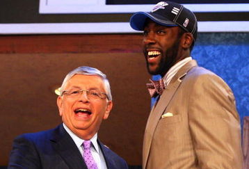 NEW YORK - JUNE 25:  NBA Commissioner David Stern poses for a photograph with the three overall draft pick by the Oklahoma City Thunder,  James Harden during the 2009 NBA Draft at the Wamu Theatre at Madison Square Garden June 25, 2009 in New York City. NOTE TO USER: User expressly acknowledges and agrees that, by downloading and/or using this Photograph, User is consenting to the terms and conditions of the Getty Images License Agreement.  (Photo by Jim McIsaac/Getty Images)
