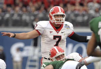 ORLANDO, FL - JANUARY 1: Quarterback Matthew Stafford #7 of the University of Georgia directs play against the Michigan State Spartans during the 2009 Capital One Bowl at the Citrus Bowl on January 1, 2009 in Orlando, Florida.  (Photo by Al Messerschmidt/Getty Images)