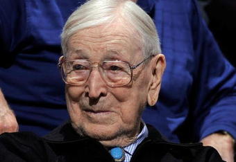 WESTWOOD, CA - JANUARY 29:  Former coach John Wooden of the UCLA Bruins watches as the Bruins take on the University of California Golden Bears at Pauley Pavilion January 29, 2009 in Westwood, California. UCLA won, 81-66.  (Photo by Kevork Djansezian/Getty Images)