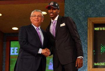 NEW YORK - JUNE 25:  NBA Commissioner David Stern poses for a photograph with the tenth overall draft pick by the Milwaukee Bucks,  Brandon Jennings during the 2009 NBA Draft at the Wamu Theatre at Madison Square Garden June 25, 2009 in New York City. NOTE TO USER: User expressly acknowledges and agrees that, by downloading and/or using this Photograph, User is consenting to the terms and conditions of the Getty Images License Agreement.  (Photo by Jim McIsaac/Getty Images)