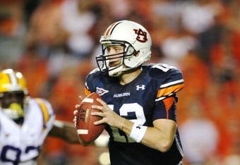 AUBURN, AL - SEPTEMBER 20:  Quarterback Chris Todd #12 of the Auburn Tigers rolls out to pass against the LSU Tigers at Jordan-Hare Stadium on September 20, 2008 in Auburn, Alabama. LSU defeated Auburn 26-21.  (Photo by Doug Benc/Getty Images)