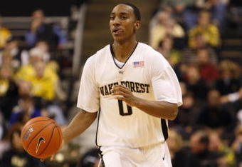 WINSTON-SALEM, NC - FEBRUARY 18:  Jeff Teague #0 of the Wake Forest Demon Deacons dribbles the ball upcourt during their game against the Georgia Tech Yellow Jackets at Lawrence Joel Coliseum on February 18, 2009 in Winston-Salem, North Carolina. The Demon Deacons defeated the Yellow Jackets 87-69. (Photo by Streeter Lecka/Getty Images)