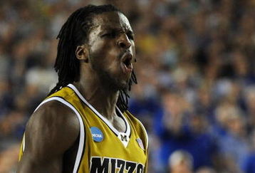 GLENDALE, AZ - MARCH 26:  Forward DeMarre Carroll #1 of the Missouri Tigers celebrates after a play against the Memphis Tigers in the Sweet 16 of the NCAA Division I Men's Basketball Tournament at the University of Phoenix Stadium on March 26, 2009 in Glendale, Arizona.  (Photo by Ronald Martinez/Getty Images)