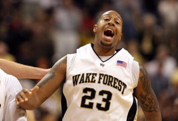 WINSTON-SALEM, NC - FEBRUARY 26: James Johnson #23 of the Wake Forest Demon Deacons reacts to a dunk against the North Carolina State Wolfpack during the Demon Deacons 85-78 victory at Lawrence Joel Coliseum on February 26, 2009 in Winston-Salem, North Carolina.  (Photo by Streeter Lecka/Getty Images)