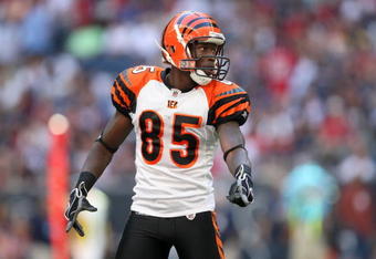 HOUSTON - OCTOBER 26:  Wide receiver Chad Johnson #85 of the Cincinnati Bengals sets on the line of scrimmage against the Houston Texans on October 26, 2008 at Reliant Stadium in Houston, Texas.  (Photo by Stephen Dunn/Getty Images)