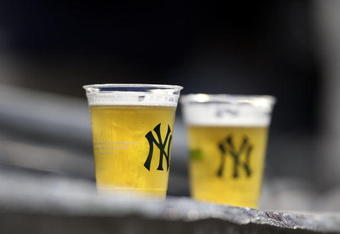 NEW YORK - APRIL 03:  Two beers rest on a ledge during the New York Yankees game against the Chicago Cubs at Yankee Stadium on April 3, 2009 in the Bronx borough of New York City.  (Photo by Ezra Shaw/Getty Images)