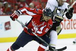 WASHINGTON - MAY 13: Sergei Fedorov #91 of the Washington Capitals skates against Jordan Staal #11 of the Pittsburgh Penguins during Game Seven of the Eastern Conference Semifinal Round of the 2009 Stanley Cup Playoffs at Verizon Center May 13, 2009 in Washington, DC. (Photo by Bruce Bennett/Getty Images)