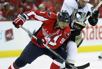 WASHINGTON - MAY 13: Sergei Fedorov #91 of the Washington Capitals skates against Jordan Staal #11 of the Pittsburgh Penguins during Game Seven of the Eastern Conference Semifinal Round of the 2009 Stanley Cup Playoffs at Verizon Center May 13, 2009 in Washington, DC. (Photo by Bruce Bennett/Getty Images)