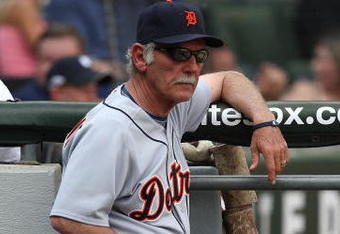 CHICAGO - JUNE 08: Manager Jim Leyland #10 of the Detroit Tigers watches as his team takes on the Chicago White Sox on June 8, 2009 at U.S. Cellular Field in Chicago, Illinois. The Tigers defeated the White Sox 5-4. (Photo by Jonathan Daniel/Getty Images)