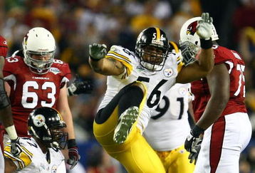 TAMPA, FL - FEBRUARY 01:  LaMarr Woodley #56 of the Pittsburgh Steelers reacts after he sacked quarterback Kurt Warner #13 of the Arizona Cardinals during Super Bowl XLIII on February 1, 2009 at Raymond James Stadium in Tampa, Florida.  (Photo by Chris McGrath/Getty Images)