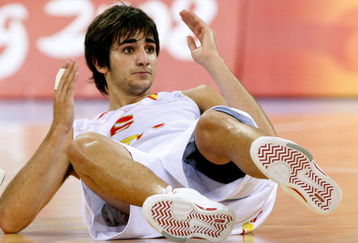 BEIJING - AUGUST 20:  Ricard Rubio #6 of Spain falls during play in the men's basketball quarterfinal game against Croatia at the Olympic Basketball Gymnasium during Day 12 of the Beijing 2008 Olympic Games on August 20, 2008 in Beijing, China.  (Photo by Streeter Lecka/Getty Images)