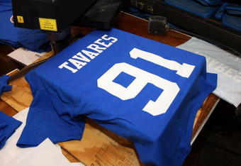UNIONDALE, NY - JUNE 26:  Draft shirts with John Tavares number 91 are printed during the Islanders Draft Party after Tavares is picked number one overall in the 2009 NHL Entry Draft by the New York Islander on June 26, 2009 at Nassau Coliseum in Uniondale, New York.  (Photo by Mike Stobe/Getty Images)