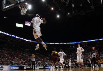 MIAMI - MARCH 22:  Guard Jonny Flynn #10 of the Syracuse Orange goes up to dunk against the Arizona State Sun Devils during the second round of the NCAA Division I Men's Basketball Tournament at the American Airlines Arena on March 22, 2009 in Miami, Florida.  (Photo by Marc Serota/Getty Images)