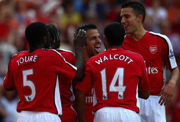 LONDON, ENGLAND - MAY 24:  Cesc Fabregas of Arsenal celebrates after their first goal during the Barclays Premier League match between Arsenal and Stoke City at Emirates Stadium on May 24, 2009 in London, England.  (Photo by Ryan Pierse/Getty Images)
