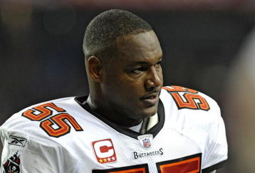 ATLANTA - DECEMBER 14: Linebacker Derrick Brooks #55 of the Tampa Bay Buccaneers watches play against the Atlanta Falcons at the Georgia Dome on December 14, 2008 in Atlanta, Georgia.  (Photo by Al Messerschmidt/Getty Images) 