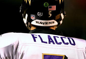 PITTSBURGH - JANUARY 18:  A detail of the back of the jersey worn by Joe Flacco #5 of the Baltimore Ravens against the Pittsburgh Steelers during the AFC Championship game on January 18, 2009 at Heinz Field in Pittsburgh, Pennsylvania. Steelers won 23-14. (Photo by Al Bello/Getty Images)