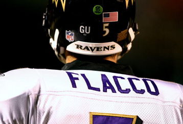 PITTSBURGH - JANUARY 18:  A detail of the back of the jersey worn by Joe Flacco #5 of the Baltimore Ravens against the Pittsburgh Steelers during the AFC Championship game on January 18, 2009 at Heinz Field in Pittsburgh, Pennsylvania. Steelers won 23-14. (Photo by Al Bello/Getty Images)